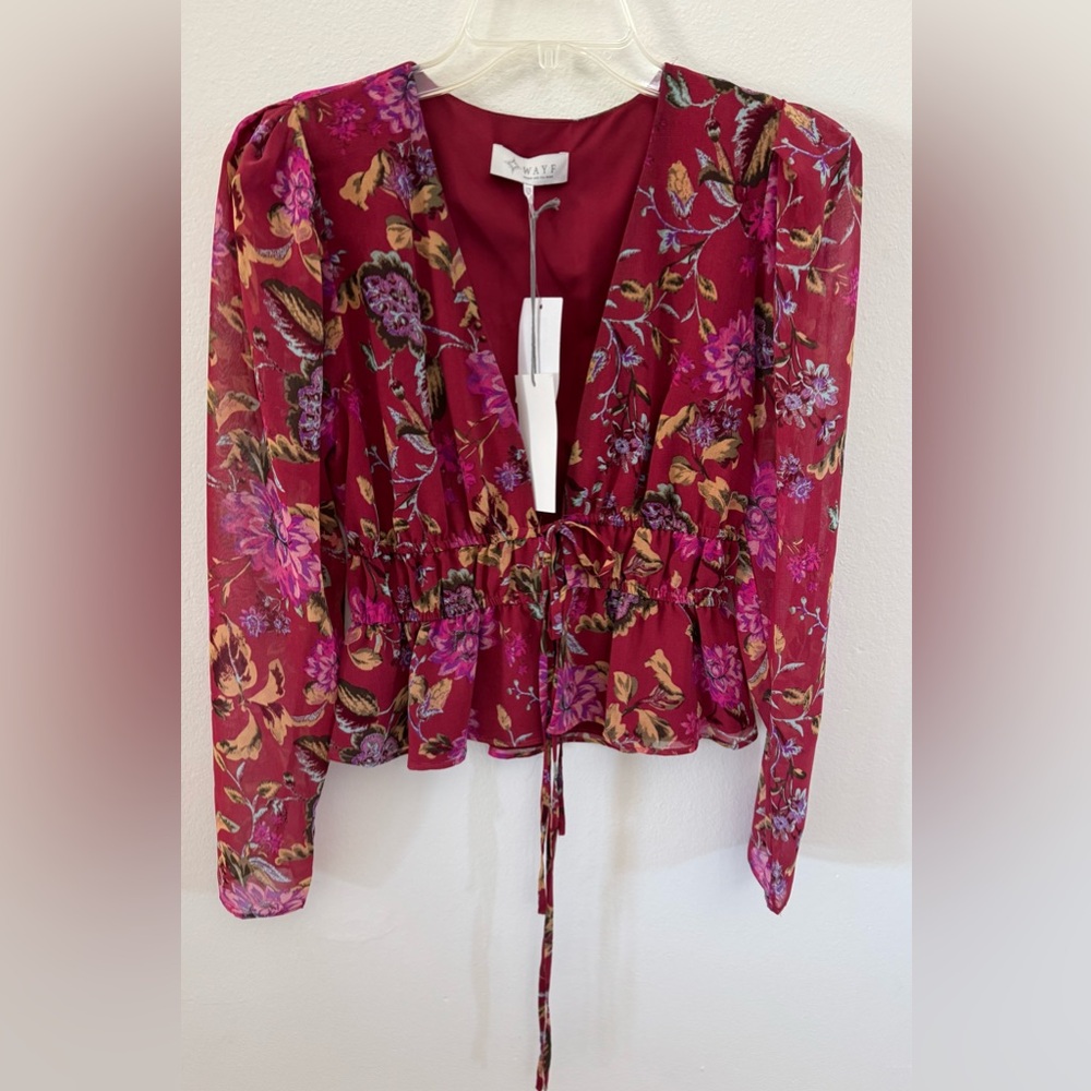 Wayf Floral Tie-Waist Blouse - Red and Purple